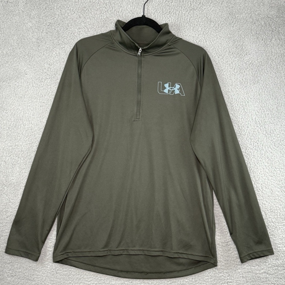 Under Armour Mens UA 1/4 Zip Heatgear Activewear Shirt Green Large Loose Logo